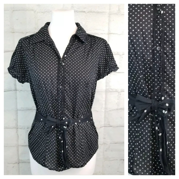 🇨🇦 Black & White Polka Dot Cap Sleeve Blouse - Picture 2 of 6